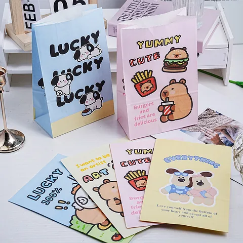 Cute Cartoon Animal Print Paper Gift Bag Ins Style Festive Wrapping Handheld Tote Box Package Container Table Decoration Storage Holder Organizer
