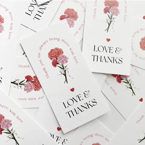 Tarjetas de Felicitación Día de la Madre Flor Clavel Papel Etiquetas de Regalo Para Ramo Cumpleaños Amor Gracias Mensaje