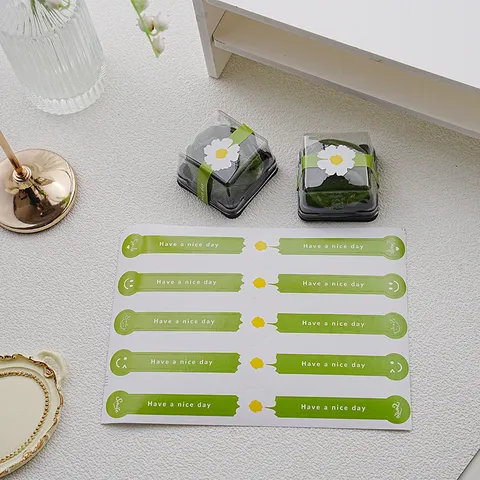 Autocollants de Scellage Floraux Verts Étiquettes Adhésives à Longue Bande Pour Décoration d'Emballage de Boîte Cadeau Alimentaire DIY Étiquettes de Sceau