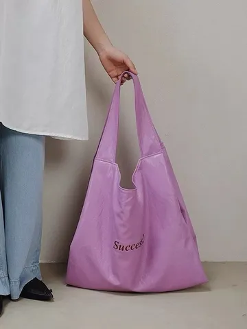 Design di Nicchia Coreano Borsa Tote da Donna in Morbida Pelle PU Grande Capacità Borsa a Tracolla Casual da Viaggio con Stampa di Lettere