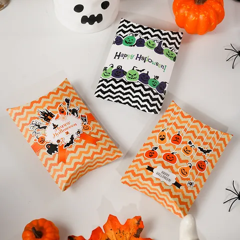 Halloween Party Candy Paper Box Cartoon Pumpkin Bat Castle Printed Pillow Gift Box Kids Snacks Packaging Treat Box For Holiday Decor