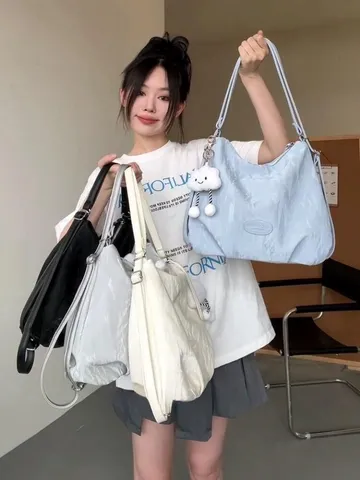 Borsa Tote da Commuting Stile Coreano Donna Pelle PU Morbida Tessitura Ghiacciaio Casual Grande Capacità Spalla Tracolla Zaino
