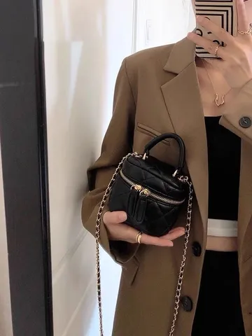 Mujer Mini Acolchado Cadena Bolso Bandolera Piel PU Pequeño Cuadrado Bolso Hombro Moda Diseñador Estilo Bolso