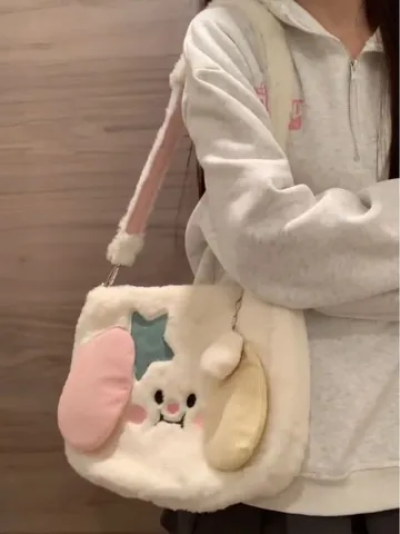 Χειμερινή Cute Fluffy Plush Tote Bag Για Γυναίκες Kαρτούν Zωό Mə Crossbody Bag Macaron Xρώμα Casual Handbag