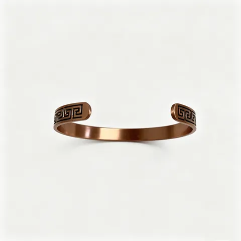 Vintage Pure Copper Magnetic Bracelet For Men Women Geometric Fret Pattern Cuff Bangle Open Adjustable Therapy Energy Health Jewelry Gift
