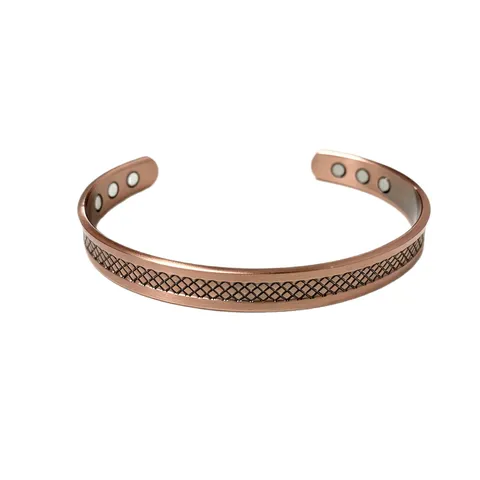 Vintage Pure Copper Magnetic Cuff Bracelet For Men Women Adjustable Lattice Geometric Pattern Healing Bio Magnetism Open Bangle Jewelry