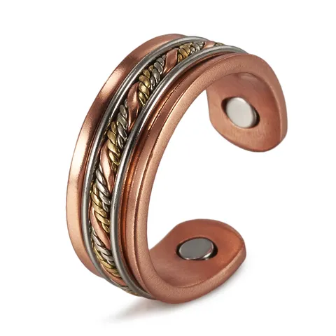Vintage Puur Koperen Magnetische Ring Handgeweven Gedraaid Draadpatroon Open Kruislijn Ontwerp Vingerring Voor Dames Heren Dagelijkse Sieraden