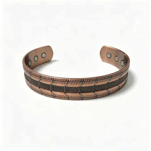Vintage Pure Copper Magnetic Bracelet For Men Women Geometric Line Pattern Adjustable Open Cuff Bangle Hand Jewelry Health Gift