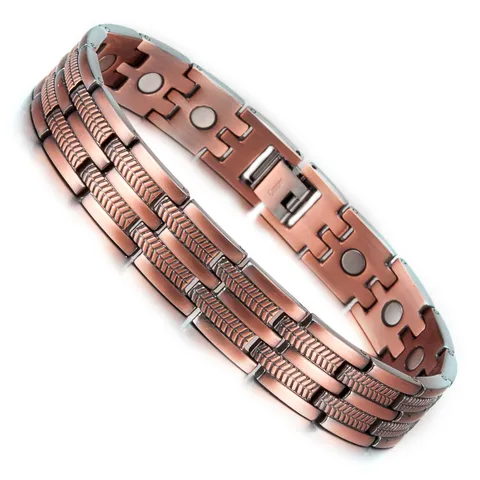 Vintage Pure Copper Magnetic Bracelet For Men And Women Retro Geometric Link Chain Bracelet Fashion Jewelry Gift