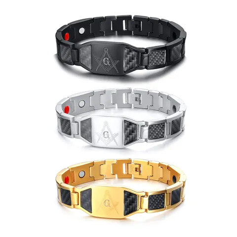 Men's Stainless Steel Magnetic Bracelet Fashion Carbon Fiber Symbol Link Bracelet Wrist Jewelry Gift