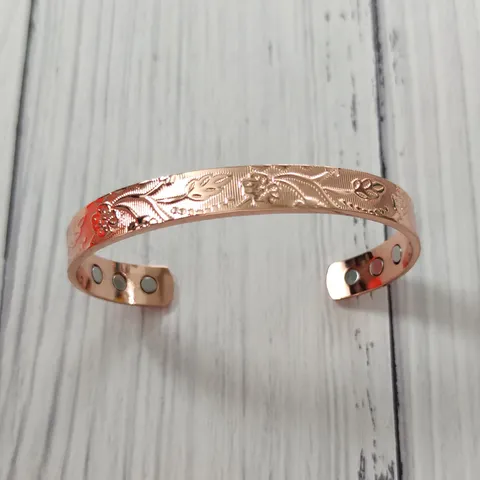 Vintage Copper Magnetic Therapy Cuff Bangle Bracelet For Women Men Adjustable Open Floral Vine Embossed Copper Ring Healing Bio Jewelry Gift