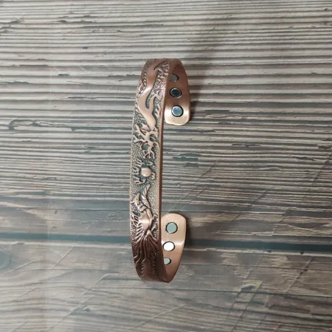 Vintage Pure Copper Magnetic Bangle For Men Women Adjustable Cuff Bracelet With Dragon Phoenix Horse Pattern Embossed Bio Therapy Energy Jewelry