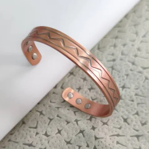 French Vintage Pure Copper Magnetic Bangle For Men Women Adjustable Wave Pattern Line Geometric Therapy Bracelet Everyday Jewelry Gift