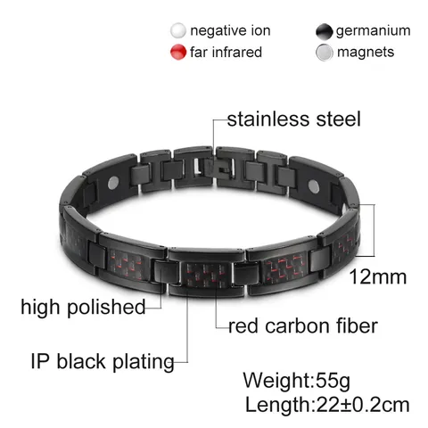 Men Stainless Steel Magnetic Bracelet Carbon Fiber Link Chain Health Energy Wristband Casual Fashion Jewelry Gift