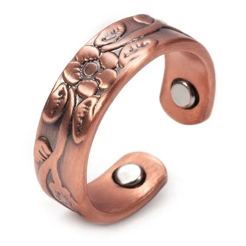 Vintage Copper Magnetic Therapy Open Ring For Women Men Greek Key Pattern Embossed Polished Adjustable Energy Bio Finger Ring Jewelry Gift