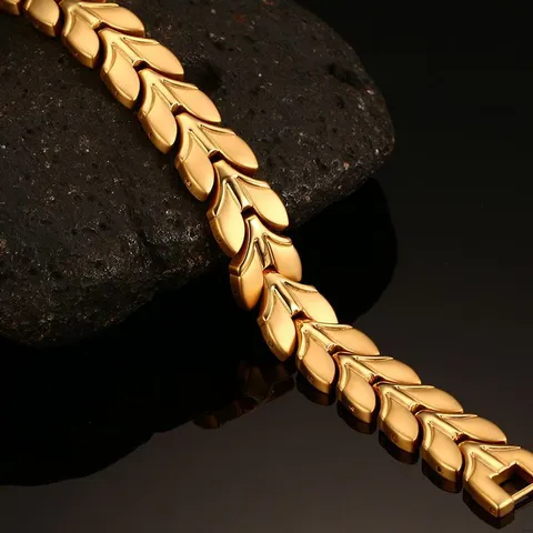 Stainless Steel Magnetic Bracelet For Men Women Gold Silver Plated Leaf Link Health Care Fashion Jewelry Wristband Gift