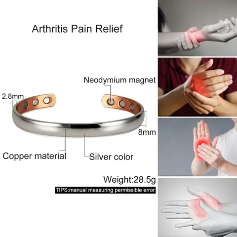 Men's Pure Copper Magnetic Bracelet Adjustable Cuff Open Bangle Vintage Copper Silver Plated Fashion Jewelry Gift