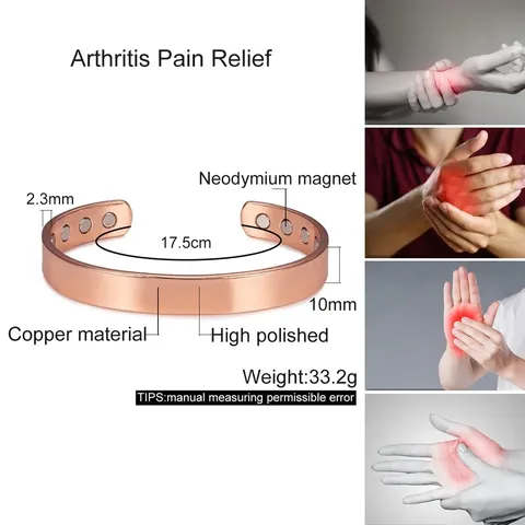 Pure Copper Magnetic Bracelet For Men Women Smooth Open Cuff Bangle Wristband