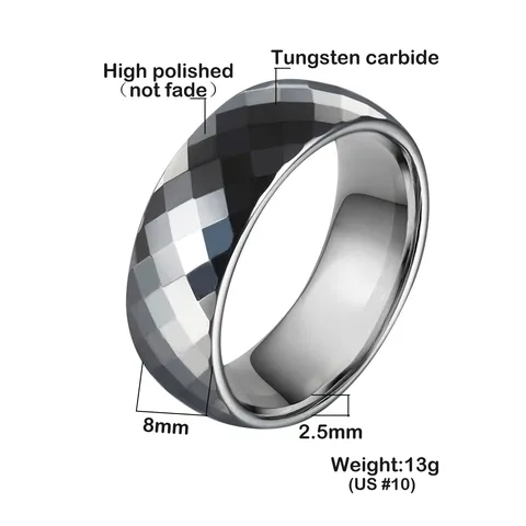 Minimalist Tungsten Carbide Ring For Men Women Wide Multi-Faceted Geometric Anti-Scratch Polished Wedding Band Fashion Jewelry