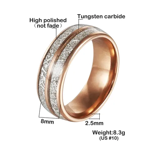 Men Women Retro Tungsten Carbide Ring Rose Gold Meteorite Inlay Wide Band Fashion Couple Finger Jewelry