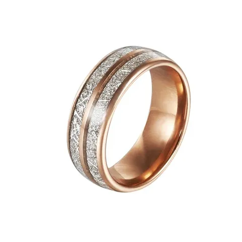 Men Women Retro Tungsten Carbide Ring Rose Gold Meteorite Inlay Wide Band Fashion Couple Finger Jewelry