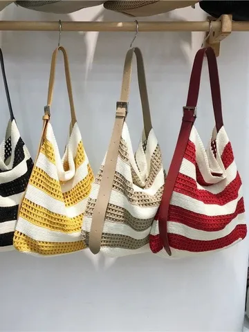 Borsa a Tracolla Lavorata a Maglia Donna Borsa Tote Tessuta Traforata Casual Estate Spiaggia Vacanza Borsa Sottoascella Moda