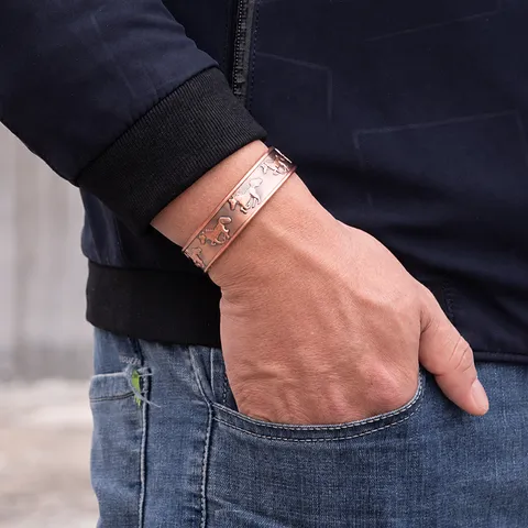 Set di Anelli con Bracciale Magnetico in Rame Retro da Uomo Vintage Zodiaco Cavallo Rilievo Rame Gioiello da Mano Bracciale Aperto Regolabile