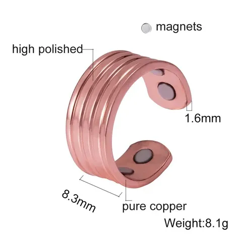 Bague Magnétique pour Homme en Pur Cuivre Rouge Bague Anneau Géométrique Ouverte Réglable Cadeau de Bijoux de Mode