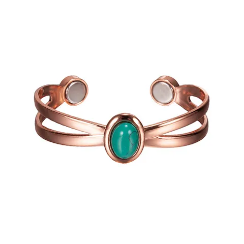 Pure Copper Magnetic Bracelet with Artificial Turquoise Adjustable Cuff Bangle
