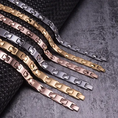 Men Women Titanium Steel Magnetic Bracelet Waterproof Scratch Resistant Black Hematite Link Bracelet Fashion Jewelry Gift