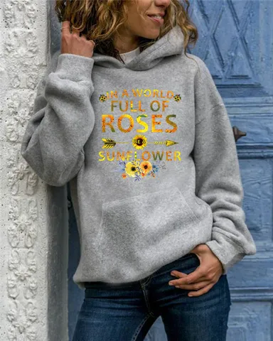 Γυναικείο Casual Μακρυμάνικο Pullover Kapuche Sweatshirt Zonnebloem Print Fleece
