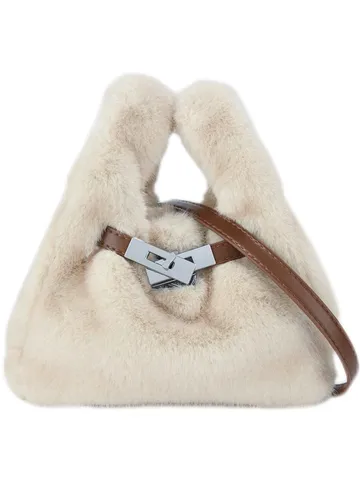 Borsa a Secchiello in Pelliccia Sintetica da Donna Borsa in Morbido Peluche Borsa Casual Semplice Piccola Tote Con Serratura in Metallo Carina Borsa Giornaliera