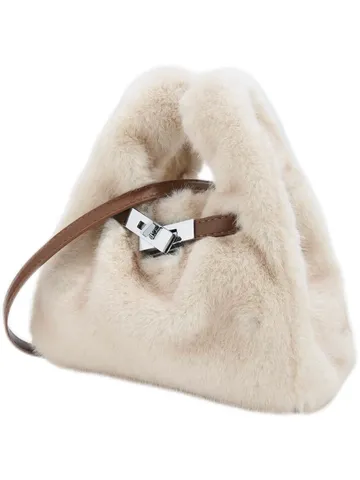 Borsa a Secchiello in Pelliccia Sintetica da Donna Borsa in Morbido Peluche Borsa Casual Semplice Piccola Tote Con Serratura in Metallo Carina Borsa Giornaliera