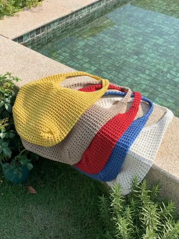Borsa Tote in Maglia Uncinetto Traforata Casual Grande Capacità Borsa a Tracolla Tessuta Morbida per Donna Borsa Moda Quotidiana