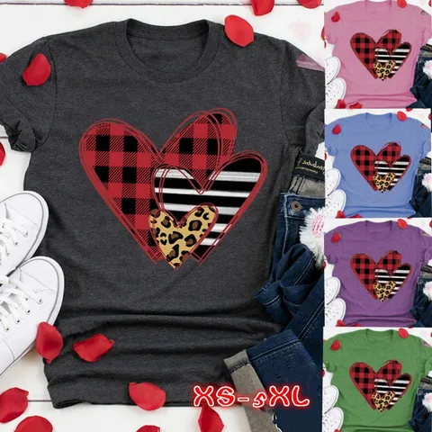 Maglietta a Maniche Corte con Stampa Grafica a Cuore di San Valentino Girocollo Casual in Misto Cotone Modal Unisex