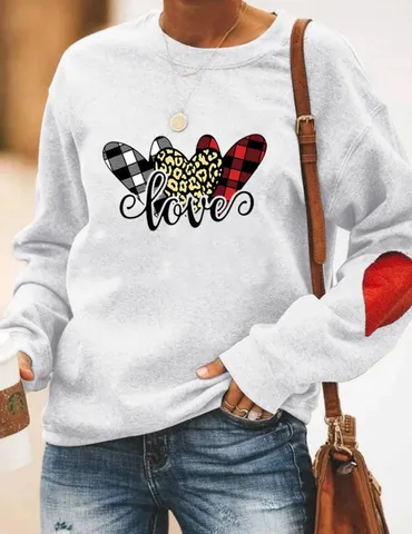 Heren Valentijnsdag Hart Print Sweatshirt Fleece Gevoerd Ronde Hals Lange Mouw Pullover Casual Urban Mode Top Kleding
