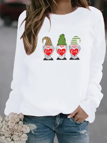 Sudadera Casual de Cuello Redondo para Hombre Forro Polar Manga Larga Estampado de Gnomos de San Valentín Jersey Estilo Urbano