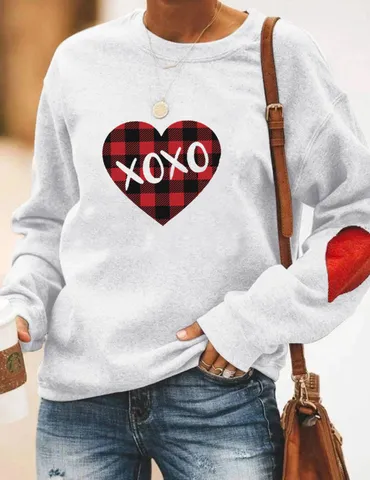 Sweatshirt Unisexe à Manches Longues et Col Rond Imprimé Cœur Saint-Valentin Pullover Polaire Chaude Décontracté Style Urbain Homme Femme
