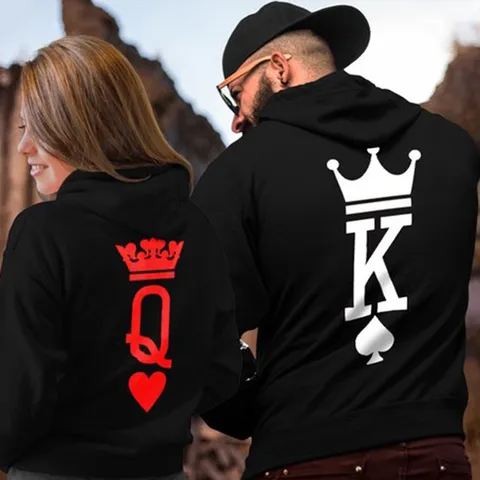 Φούτερ με Κουκούλα King Queen Γραφικό Σχέδιο για Ζευγάρια Casual Μακρυμάνικα Streetwear Πουλόβερ για Γυναίκες Άνδρες