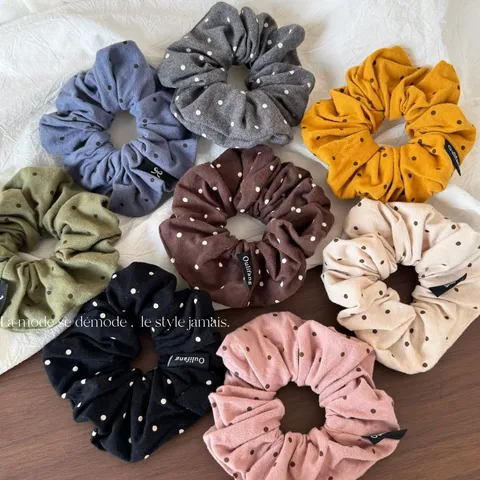 Korean Style Pleated Polka Dot Fabric Hair Scrunchie High Elasticity Hair Tie Ponytail Holder Hair Accessories