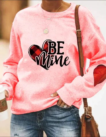 Valentine's Day Heart Print Fleece Sweatshirt Crew Neck Long Sleeve Pullover Casual Urban Men's Top