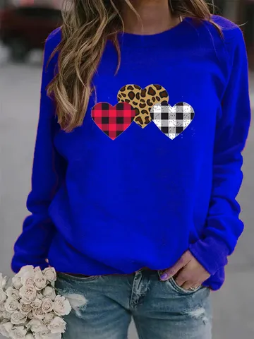 Heren Casual Ronde Hals Lange Mouw Sweatshirt Fleece Gevoerde Pullover Hartjesprint Graphic Top Voor Valentijn Herfst Winter