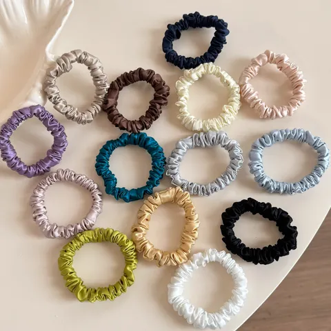 Women Silk Hair Scrunchies Small Size Soft Silk Hair Ties Elastic Hair Ropes Daily Ponytail Holder Hair Accessories