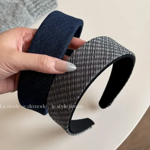 Serre-tête Double Couche en Tissu Rétro Coréen Large Bord Couleur Unie Élégant Accessoires de Cheveux pour Femmes