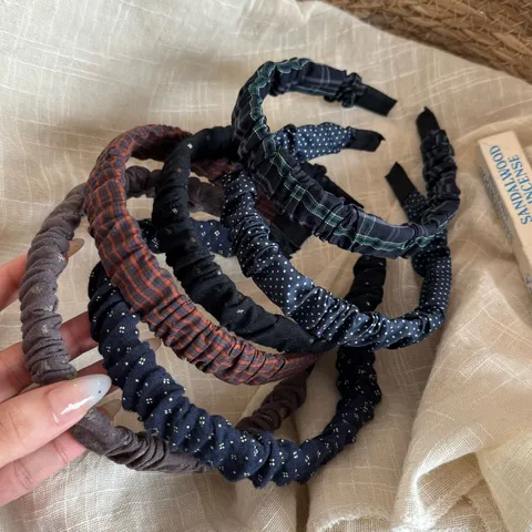 Fascia per Capelli Stile Coreano Plissettata Stretta per Donna Vintage Stoffa Quadri Pois Floreale Accessori Capelli Dolce Uso Quotidiano