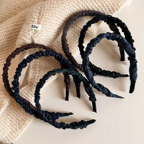 Fascia per Capelli Stile Coreano Plissettata Stretta per Donna Vintage Stoffa Quadri Pois Floreale Accessori Capelli Dolce Uso Quotidiano
