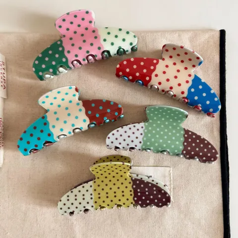 Fermaglio per Capelli a Granchio in Acetato a Pois in Stile Coreano Grande Pinza a Squalo per Coda di Cavallo Accessori per Capelli da Donna