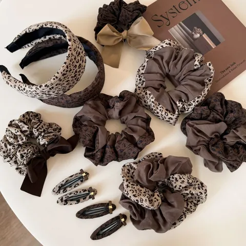 Coletero para Cabello con Estampado de Leopardo Estilo Coreano Diadema de Tela Bloque de Color Pinza Lazo Elegantes Accesorios Mujer