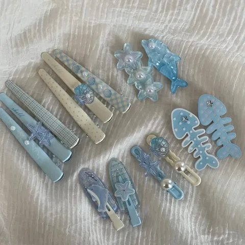 Cute Kids Hair Clips Blue Ocean Series Starfish Dolphin Shell Hairpins Cute Cartoon Side Clips Hair Accessories For Girls