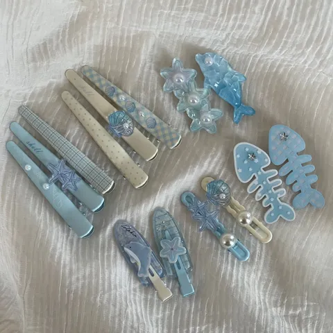 Cute Kids Hair Clips Blue Ocean Series Starfish Dolphin Shell Hairpins Cute Cartoon Side Clips Hair Accessories For Girls